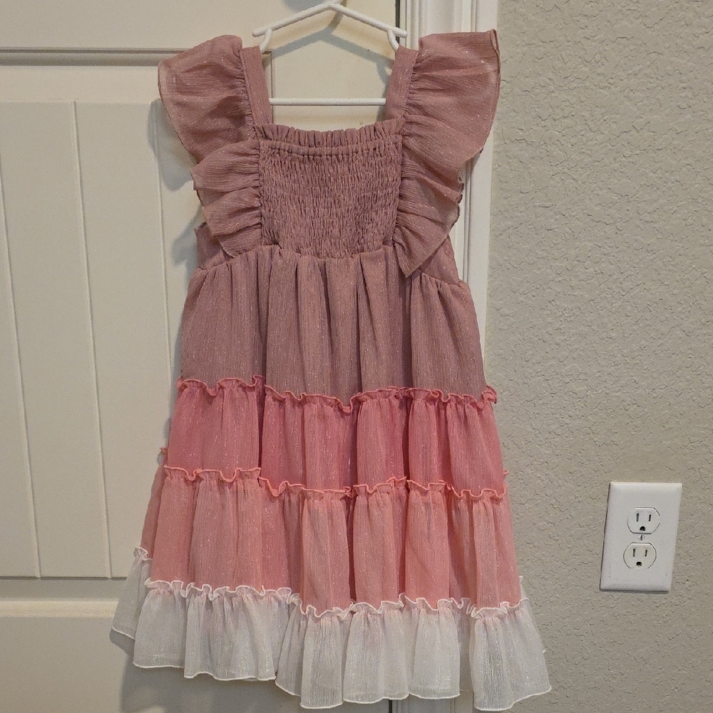 Pink and White Ruffled Kids Dress
